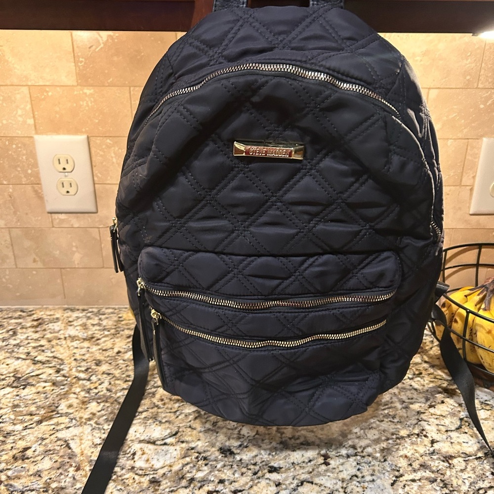 Steve Madden Quilted Nylon Medium Adjustable Backpack - Black